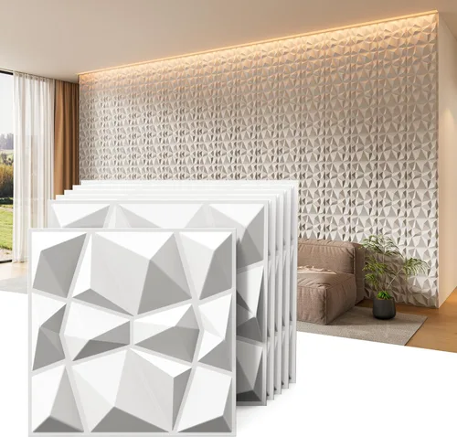 INMOZATA Paneles de pared 3D para decoración de pared interior, paquete de 33 paneles decorativos de pared de 12 x 12 pulgadas con diamantes, panel