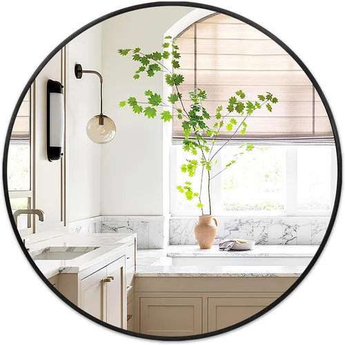 Fabuday Espejo circular negro para decoración de pared de 18 pulgadas, espejo redondo de baño con marco mate, pequeños espejos circulares para