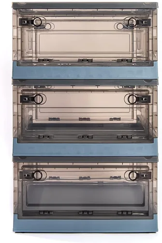 Miniatura 12 de Paquete de 3 contenedores de almacenamiento de apertura lateral, tapa apilable plegable, fácil de ordenar con caja de almacenamiento, ideal