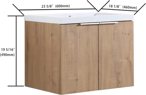 Miniatura 2 de Juego de tocador de baño de 24 pulgadas con lavabo, juego de armario de baño montado en la pared con lavabo de gel y puerta de gabinete de cierre