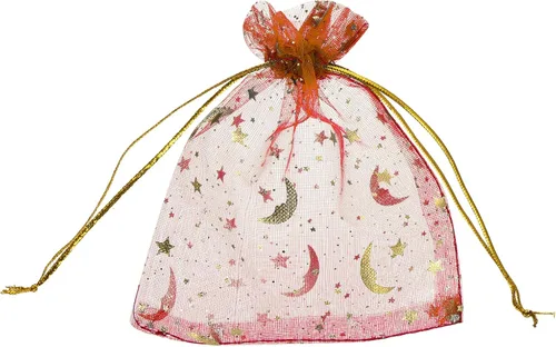 Miniatura 25 de MECCANIXITY Bolsa de organza de 3.5 x 5 pulgadas, bolsas de malla transparente de luna y estrella, bolsas de regalo con cordón, bolsa de regalo