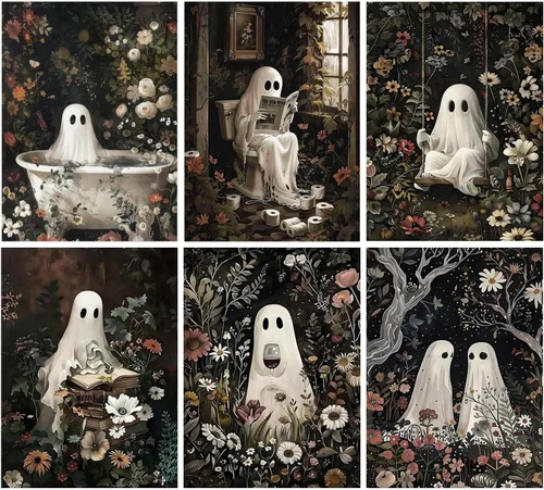 GOUOYANA Paquete de 6 kits de pintura de diamantes de Halloween para adultos, kits de pintura de diamante fantasma para principiantes, 5D Halloween