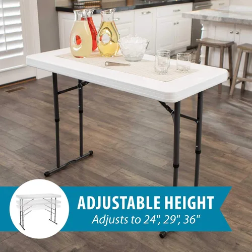 Miniatura 4 de Lifetime 80160 Mesa de utilidad plegable ajustable de altura comercial, 4 pies, granito blanco e Iceberg iGear - Mantel rectangular de tela