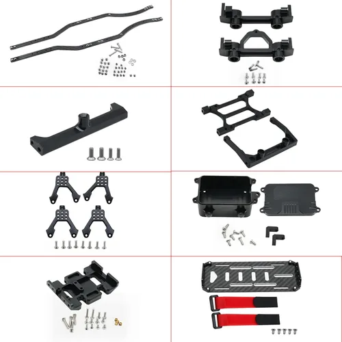 Miniatura 6 de 1/10 RC Crawler Viga de fibra de carbono 4MM CNC Metal chasis de coche Kit de cuerpo piezas para Axial SCX10 II Rock Off Road Truck (negro)
