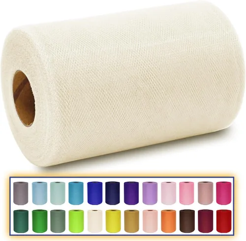 Miniatura 30 de Rollo de tela de tul azul agua de 6 pulgadas x 300 pies (100 yardas), cinta de tul mate cinta de red malla carrete para DIY falda tutú lazo de boda