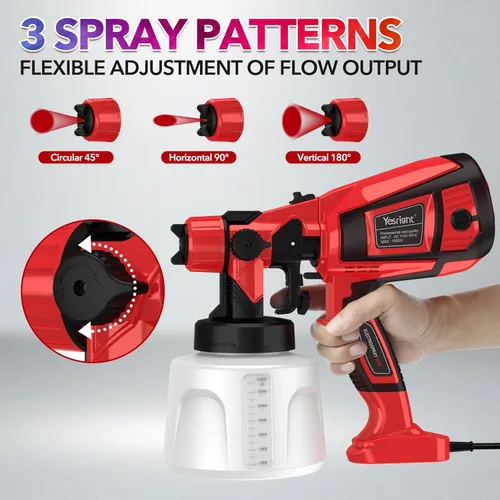 Miniatura 3 de Pulverizador de pintura de 1000 W para pintura de casa, pistola de pintura en aerosol de 32000 RPM con 3 patrones ajustables, pistola