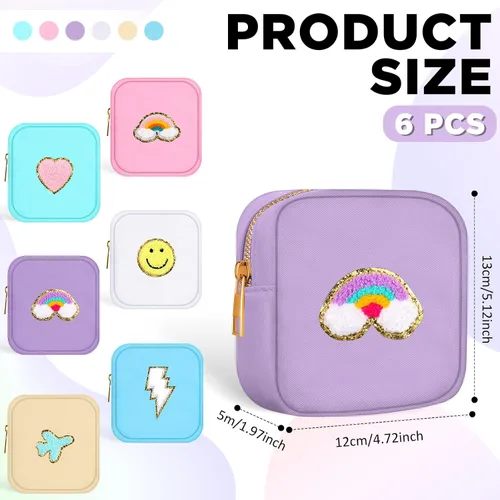 Miniatura 2 de Zubebe 6 mini bolsas de maquillaje de nailon, bolsa pequeña de maquillaje, bolsas de felpilla con cremallera, bonita bolsa de cosméticos