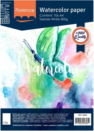 Vaessen Creative VARTA Florence - Papel A4 para acuarela, 10 hojas para pintar, manuales, proyectos de arte y más, calidad artística, calidad