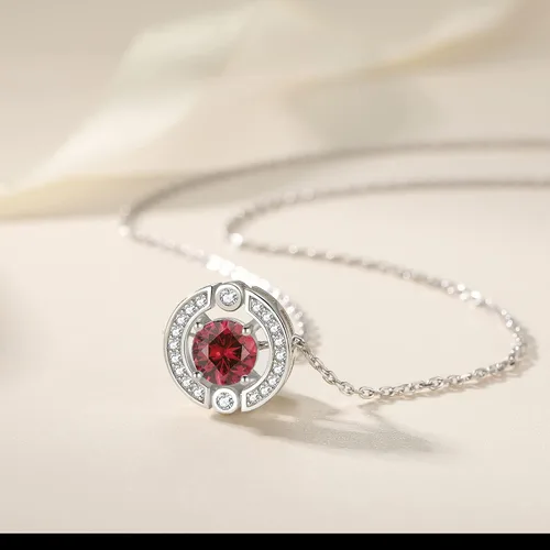Miniatura 2 de Collar con halo de piedra natal para mujer plata de ley chapado en platino piedras preciosas brillantes corte redondo colgante de solitario collares