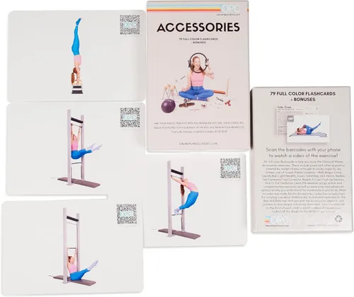 Tarjetas de flash de accesorios de Pilates, juego de mazo de 79 tarjetas ilustradas para todos los niveles, guía de entrenamientos de fitness de
