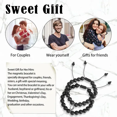 Miniatura 4 de Reaowazo Juego de pulseras magnéticas a juego para parejas, atracción mutua, cuentas de piedra natural, regalos de joyería para novio, mujeres