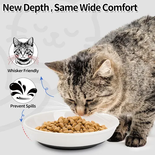 Miniatura 5 de Cuencos de comida para gatos, cuencos de cerámica para gatos con base de silicona antideslizante, paquete de 3 platos silenciosos y platos