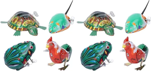 Miniatura 10 de Toyvian 4 piezas Vintage Tin Toys Clockwork Juguetes Metal Mecanismo Primavera Enrollar Metal Saltar Animal Gallo Tortuga Interesante