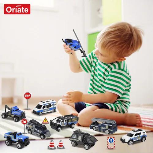 Miniatura 4 de Oriate Diecast Police Rescue City S.W.A.T. Juego de juguetes de coche con patrulla de remolque resistente, 13 piezas de aleación mini vehículos