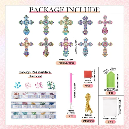 Miniatura 6 de KISSITTY 10 piezas de pintura de diamante con cruz de Pascua para marcapáginas, colgante, decoración de llaveros, collares, fiestas de pared