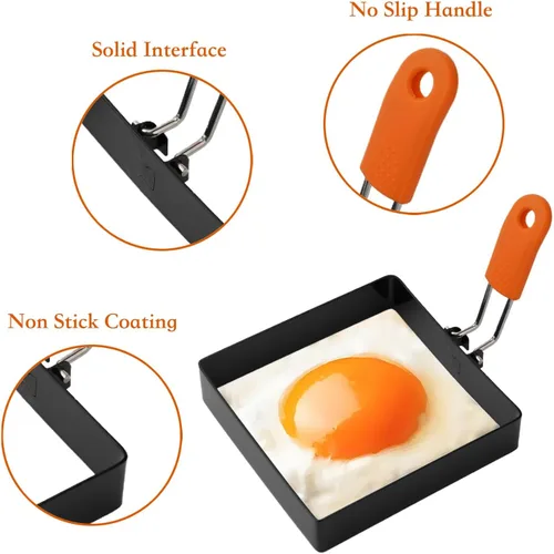 Miniatura 4 de 2 anillos cuadrados de huevo para freír, anillo de huevo frito antiadherente de 4 pulgadas, anillos de cocina de panqueques de huevo de acero