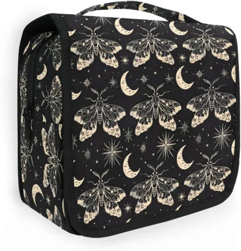 Miniatura 11 de MNSRUU Neceser colgante con diseño de calavera y girasol, bolsa de maquillaje de viaje para artículos de tocador, organizador de artículos