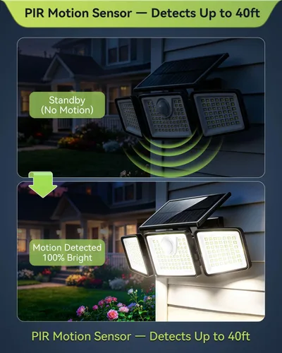 Miniatura 3 de Daphino - Luces solares para exteriores de 2500 lm con sensor de movimiento, luces de calle de 3 cabezales con ángulo amplio de 270°, iluminación