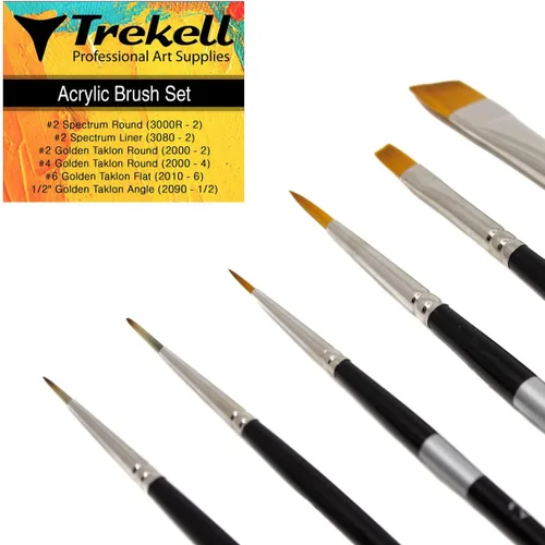 Trekell Pinceles sintéticos - Juego de pinceles de pintura acrílica - Detalle profesional - Punta redonda y fina - Mangos de 6, 10 y 6 pulgadas