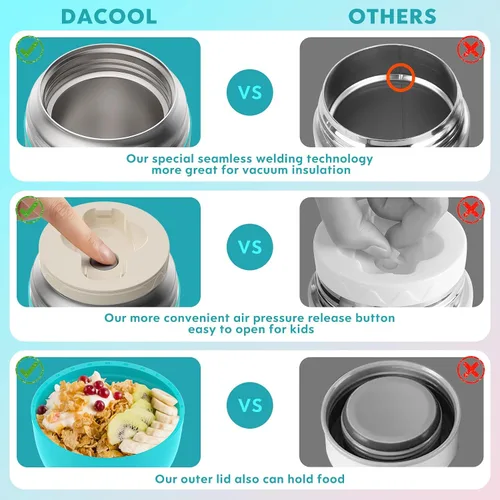 Miniatura 3 de DaCool Paquete de 2 termos de alimentos para alimentos calientes, 16 onzas, frascos de alimentos aislados al vacío para niños y adultos, de acero