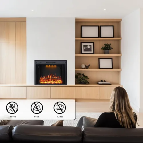 Miniatura 7 de Valuxhome Inserto de chimenea eléctrica de 35.63” de ancho y 27.5" de alto con ajustes de temperatura baja/alta, pantalla de malla móvil y puerta