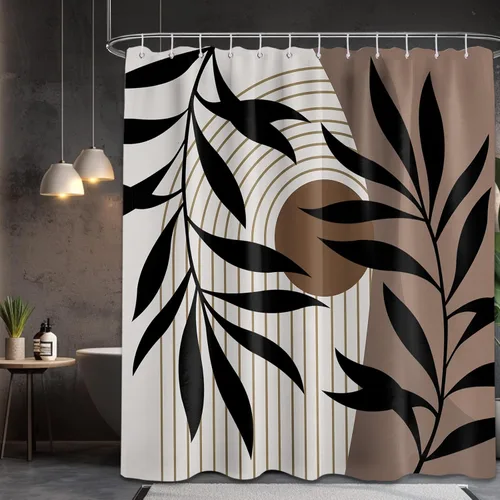 Miniatura 16 de Cortina de ducha bohemia en negro y gris, cortinas de ducha modernas de mediados de siglo negro y gris para baño, juego de tela impermeable