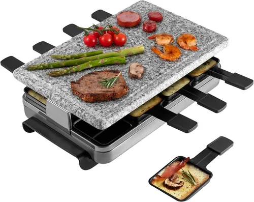 Swissmar Raclette, KF-77080 Stelvio, parrilla para fiestas con capacidad de alimentos para 8 personas, placa reversible, de aluminio y