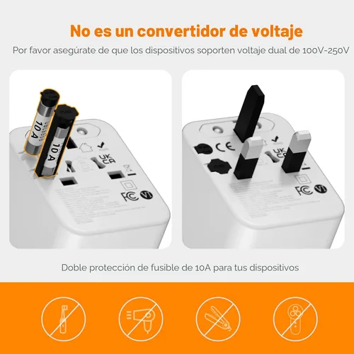 Miniatura 6 de TESSAN Adaptador de viaje universal, adaptador de corriente internacional con 4 puertos USB (1 USB C), adaptador de enchufe mundial cargador