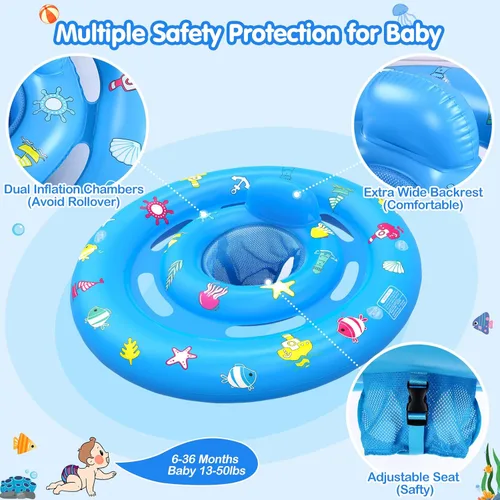Miniatura 6 de Flotador de piscina para bebé con toldo, flotador de natación inflable para bebés con protección solar UPF50+, flotador de piscina para bebés