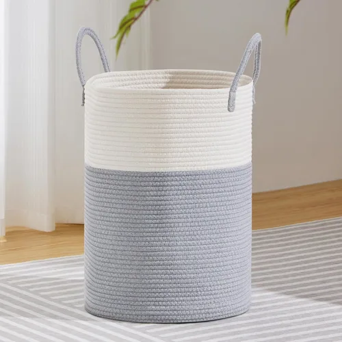 VIPOSCO Cesta de lavandería grande, cesta de almacenamiento de cuerda tejida alta para mantas, juguetes, ropa sucia en la sala de estar, baño, Gris