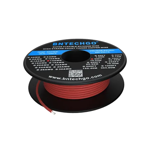 Miniatura 12 de BNTECHGO Carrete de alambre de silicona calibre 14 20 pies rojo y 20 pies negro flexible 14 AWG alambre de cobre estañado trenzado