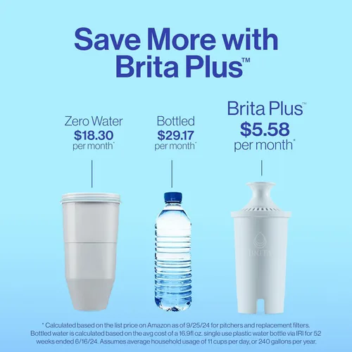 Miniatura 6 de Brita UltraMax - Dispensador de agua grande con 1 filtro BritaPlus, capacidad de 27 tazas, negro y 4 filtros de agua Brita Plus, dura 8 meses