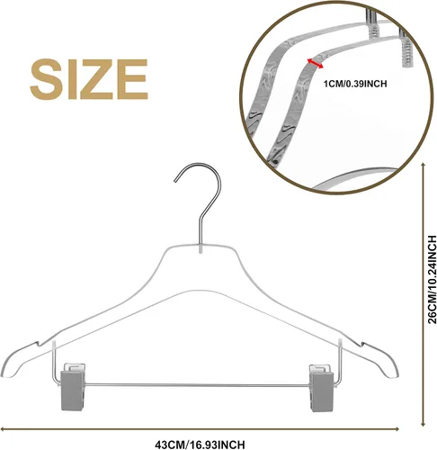 Miniatura 5 de Lucite - Perchas de acrílico transparente para pantalones y faldas de calidad, paquete de 5 con clips de metal ajustables, hechas de acrílico cromado