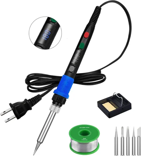 Miniatura 14 de Kit de soldador mejorado, 60 W, con temperatura ajustable, herramienta soldadora con interruptor de encendido/apagado, para reparaciones eléctricas