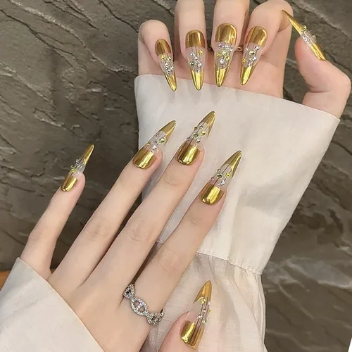 Miniatura 7 de Polvo de uñas cromado dorado para esmalte de uñas de gel, diseño holográfico metálico, efecto espejo dorado, polvo cromado para uñas, arte
