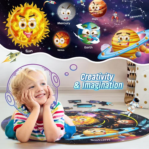 Miniatura 3 de SYNARRY Rompecabezas de suelo del sistema solar para niños de 4 a 8 años, rompecabezas grandes de 70 piezas para niños de 4 a 6 años, juguetes