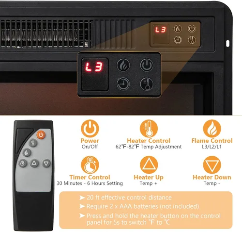 Miniatura 5 de Tangkula Soporte de TV con chimenea para televisores de hasta 65 pulgadas, consola de TV con chimenea eléctrica con control remoto, protección Marrón