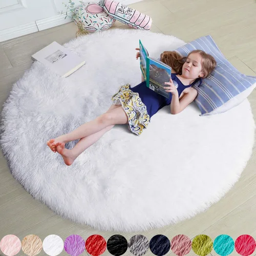 Miniatura 75 de Amdrebio Alfombra Redonda Azul Marino Oscuro de 4 Pies para Habitación de Niños Dormitorio, Alfombras de Área Circulares de Felpa Shag Esponjosa
