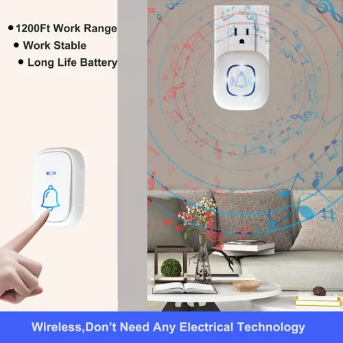 Miniatura 3 de Timbre inalámbrico, rango de 1200 pies, timbre lo suficientemente fuerte, 5 niveles de volumen y 52 timbres de puerta con LED intermitente