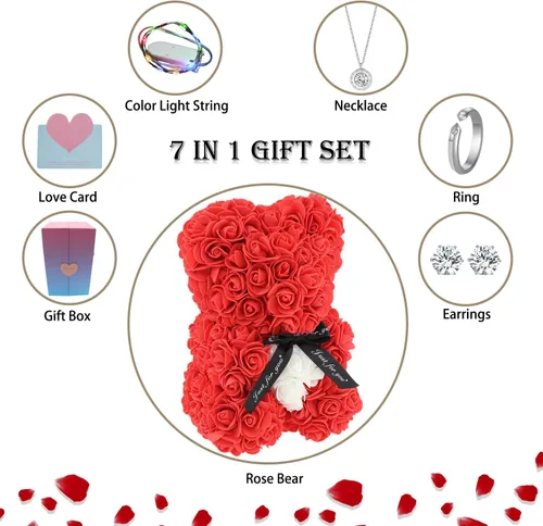 Miniatura 2 de Juego de caja de regalo con diseño de oso de rosas, diseño de oso de rosas, para novia, mujer, esposa, aniversario, Navidad, San Valentín