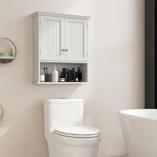 Miniatura 2 de GOFLAME Armario de pared para baño, gabinete de medicina montado en la pared que ahorra espacio con estante ajustable, perno de expansión de estante