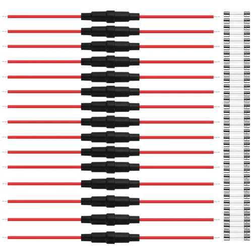15 fusibles de 0.197 x 0.787 in tipo tornillo en línea con cable rojo de 16 AWG + 60 fusibles de tubo de vidrio de soplado rápido 250V 1A, 3A, 5A,