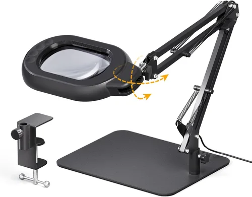 Miniatura 8 de Lámpara de escritorio de aumento ONLYWIN, lupa cuadrada 10X con luz y soporte, lámpara de aumento LED regulable con pinza y base, luz de brazo