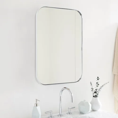 Miniatura 9 de Espejo de pared rectangular redondeado de níquel cepillado de 22 x 30 pulgadas, espejo de pared rectangular con marco de metal de acero inoxidable