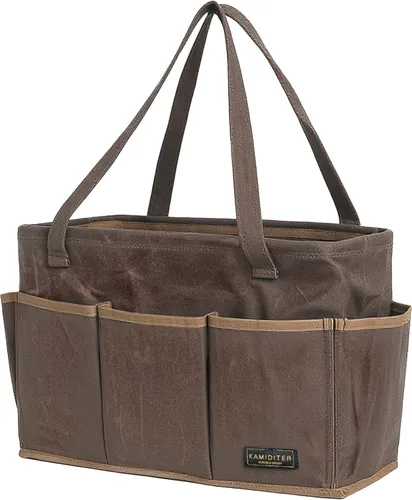 Miniatura 14 de Bolsa de herramientas de lona encerada duradera de 16 onzas con marco de metal, bolsa de almacenamiento de herramientas tipo tote grande plegable