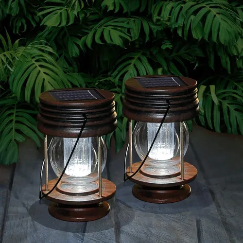 Linterna solar – Luces solares colgantes para exteriores, paquete de 2 linternas LED impermeables alimentadas por energía solar, diseño vintage para
