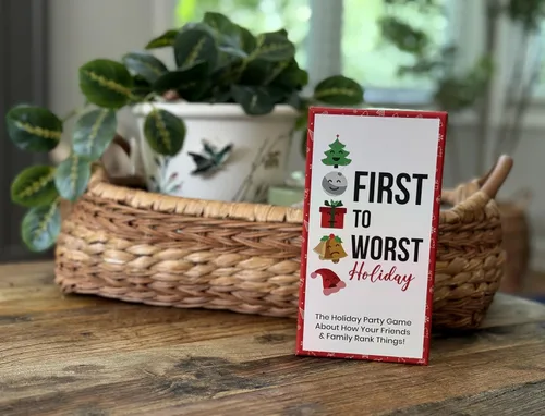 Miniatura 5 de FIRST TO WORST Juego de Fiesta Edición Navideña - Un Juego de Cartas Festivo Sobre Cómo Tus Amigos y Familia Clasifican las Cosas - Perfecto