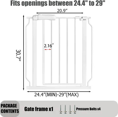 Miniatura 2 de Puerta de bebé estrecha de 24-29 pulgadas, puerta de seguridad de montaje a presión sin perforación para escaleras y puertas, puerta de seguridad