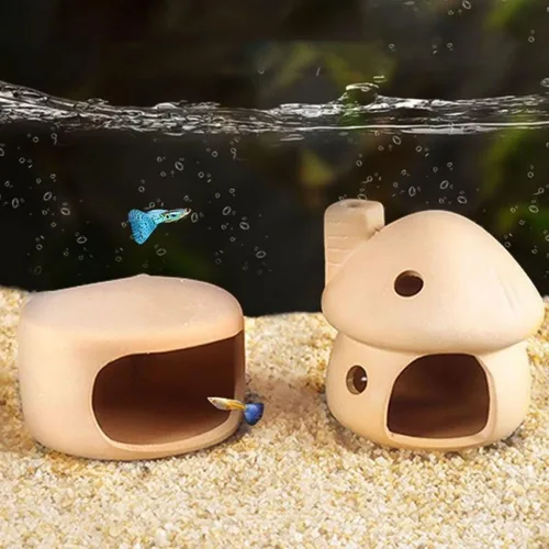 Miniatura 6 de Juego de decoración de acuario de casa de hongos de cerámica, escondite natural sin pintura para betta, camarones, plexiglás y peces