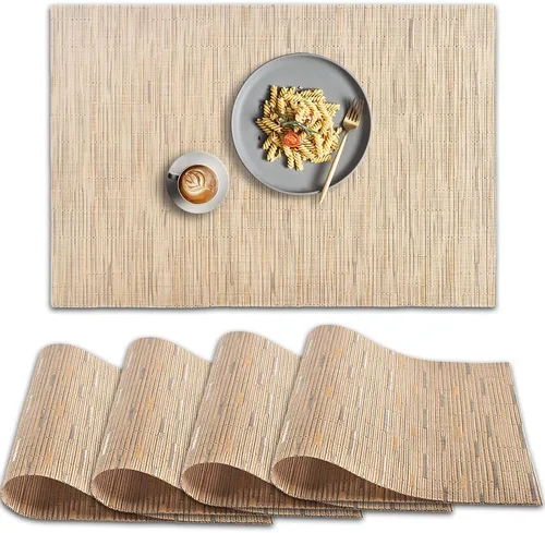 Miniatura 13 de homEdge Juego de 4 manteles individuales de PVC, antideslizantes, resistentes al calor, manteles individuales de vinilo lavables, juego de 4 Beige